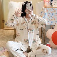 月子服夏季薄款吸汗喂奶透气坐月子睡衣长袖56月产妇产后孕妇睡衣 围巾熊 M(80-100斤)