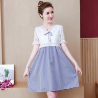 假两件棉麻喂奶哺乳孕妇装夏季短袖连衣裙子宽松中长款外出穿衣服 蓝色 M码建议86-110斤
