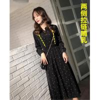 哺乳期连衣裙2021春秋新款碎花气质显瘦小黑裙潮妈长款外穿喂奶衣 黑碎花(竖拉链) M