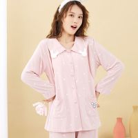 孕妇睡衣精疏棉可爱女士可哺乳大码月子服春夏薄款产后家居服套装 豆沙粉 M(可调节90-130斤)