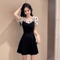 辣妈款哺乳外出连衣裙产后时尚喂奶服夏季短袖中长款显瘦哺乳裙子 黑色 M