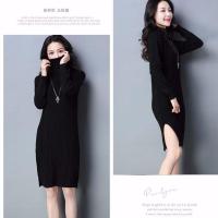 早秋哺乳毛衣连衣裙高领喂奶连衣裙辣妈长款韩版过膝秋冬毛衣裙子 黑色[孕妇款不可哺乳] S