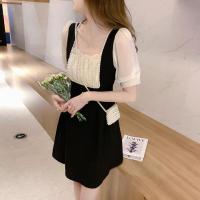 哺乳衣外出辣妈款产后法式方领连衣裙2021夏季气质修身显瘦喂奶衣 黑色短款[优质面料 做工细] M[旗舰店品质保障]