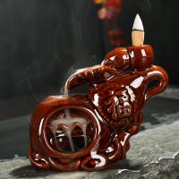 倒流香炉创意摆件高山流水家用到流香招财进宝居室倒香流炉 福地洞天红釉[送60颗倒流香