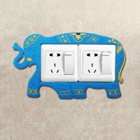 开关贴墙贴双保护套插座装饰灯3d立体家用创意现代简约北欧风格 蓝色大象双开[17.2*8.6]