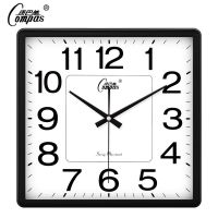 康巴丝挂钟客厅方形钟表现代简约时尚挂表家用静音时钟创意石英钟 159黑(29*28)
