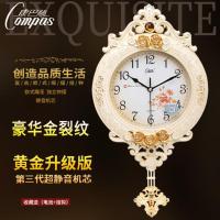 康巴丝钟表静音摇摆挂钟欧式客厅卧室时钟创意时尚复古石英钟 29*55 金裂纹 升级版