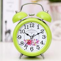 可充电夜光小闹钟学生用床头儿童北欧卧室静音个性创意表超大声音 小号花儿绿[电池款]