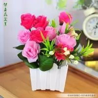 栅栏仿真花套装假花绢花塑料花仿真花卉绿植小盆栽室内造景 栅栏白+春玫粉