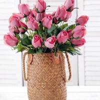 仿真9头复古玫瑰花塑料花客厅餐厅人造假花干花绢花装饰品花摆件 粉紫色 两束装18朵(不含花篮)