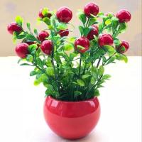 【花+盆】仿真花陶瓷套装假花小盆栽家居摆件婚庆摆设装饰品花艺 红盆发财果