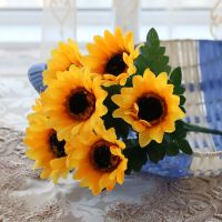 单支干花绢花单束仿真花束客厅塑料假花装饰摆件插花花手捧花雏菊 七头太阳花 单支花一束