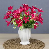 欧式玉兰仿真花束绢花套装摆件客厅餐桌假花干花盆栽摆设装饰花艺 3红香水百合+小白鱼尾