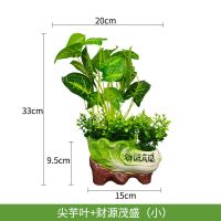 仿真绿植物盆栽塑料仿真花假花摆设家居客厅电视柜茶几装饰品摆件 尖芋叶+财源茂盛(小)