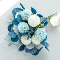 地中海假花仿真花客厅摆设防餐桌花摆花装饰花束花瓶轻奢花艺摆件 手捧花蓝色