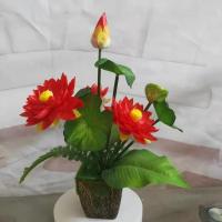 仿真小荷花花束塑料荷花莲花睡莲供佛客厅假花家居装饰4支起 红色 单支一支花