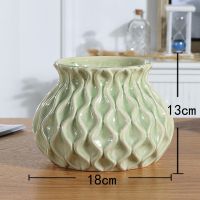 欧式时尚陶瓷花瓶摆件客厅电视柜餐桌家居装饰品简约创意现代花插 竖波浪花瓶 低 小号 不含花 不防水(不可装水)