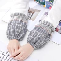 韩版时尚棉布格子短款防污护袖套成人女士学生办公居家防尘套袖头 格子布:黑色