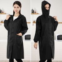 护衣加长款罩衣大人工作服家用厨房防水防油长袖围裙女士时尚冬季 口罩黑色薄款双拉链 XL(80-110斤)