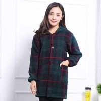 加长罩衣女冬季成人厨房围裙长袖时尚护衣加绒加厚男士工作服护衣 墨绿红条*中长款 XL【80-120斤】