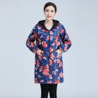 韩版时尚成人罩衣女防水防油护衣加绒加厚工作服男士厨房围裙长袖 009兰红拉链 女款 XL 建议90-115斤