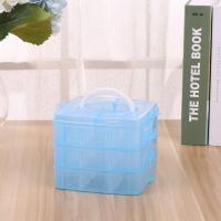 透明乐高收纳箱多层可拆卸手提组装积木玩具储物整理箱塑料收纳盒 蓝色 小号16.5*15*12.5