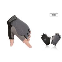 防晒半指手套男女士夏季防滑薄款冰丝半截骑行开车钓鱼漏二指手套 灰色半指蝶网款