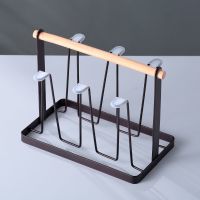 托盘玻璃杯水杯挂架沥水置物架杯架水杯架创意家用收纳杯子架倒挂 咖啡木柄架送胶套