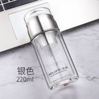 卧龙高级双层玻璃杯钢化茶水分离泡茶杯韩版男女防摔高颜值水杯子 银色 280ml透明杯盖