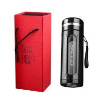 玻璃杯双层水杯便携创意带盖过滤杯防摔男女耐热泡茶杯子 高档礼盒装 新款420ML有提绳送3工具【黑色】