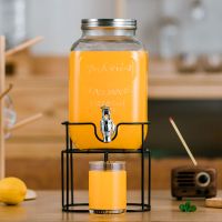 果汁罐可乐桶带龙头玻璃瓶透明玻璃酵素瓶带铁架家用果汁罐密封罐 4L+ABS左右开式龙头