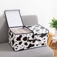 收纳箱布艺整理箱大号衣物储物衣柜神器可折叠玩具衣服盒有盖箱子 防水款-白奶牛 小号35*25*15cm