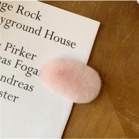 ins夹子毛毛发卡韩国超仙毛绒发饰真獭兔毛超大可爱皮草bb卡边夹 韩粉色