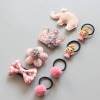 婴儿汗毛夹发卡宝宝发饰女孩小夹子儿童发夹拇指皮筋发绳套装 6粉小象