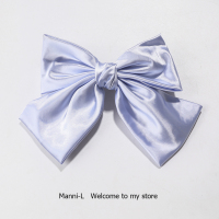 紫色蝴蝶结发夹女lisa同款法式复古优雅缎面发卡蓝色超仙夹子头饰 蓝色