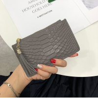 2021新款短款钱包女真皮拉链零钱包牛皮超薄硬币包简约鳄鱼纹钱夹 灰色
