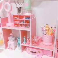 少女心粉色收纳架置物架储物架书架学生宿舍桌面收纳简易可伸缩 粉色H架 2层