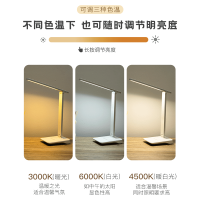 台灯护眼书桌小学生宿舍LED插电充电式学习专用 卧室阅书保视力 白色--[插电款无电池]+USB线 调光开关