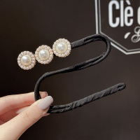 魔术扭扭夹丸子头女懒人发带盘发器扎发神器蝴蝶结头饰2021年新款 1#三颗珍珠带珍珠边款