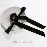 法式慵懒飘带~丝绒发绳女蝴蝶结高弹力扎头发头饰韩国ins丝带发饰 黑色小号