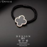 四叶草头绳水钻发绳发圈韩国简约小清新气质扎头发橡皮筋马尾饰品 金色