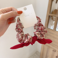 丸子头发圈大肠圈简约发绳扎头马尾肥肠头绳ins复古法式格子头饰 1#红色