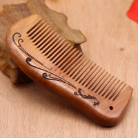 梳子天然桃木梳檀木梳子女男家用防静电头部经络按摩梳檀香 孔雀款12.5cm