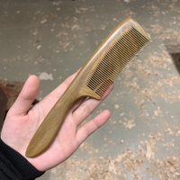 简约素婴儿触感轻薄抗摔推荐玉檀香长柄拼齿密齿防静电绿檀木梳子 绿檀木长柄19cm