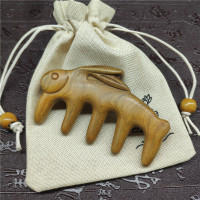 头部按摩梳 玉兔水滴齿经络头疗梳天然绿檀木梳子 通乳腺头颈手腿 1绿色