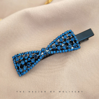 时尚气质少女刘海边夹鸭嘴夹简约水钻夹子头饰韩版简约发夹发卡 蝴蝶结蓝钻