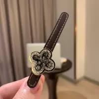 韩国捷克钻发夹后脑勺发卡侧边一字夹鸭嘴夹顶夹简约刘海头饰边夹 四叶草带钻咖啡皮