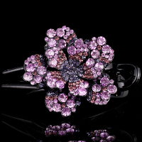 韩国水钻三齿夹发夹后脑勺头饰品女头发子盘发卡丸子头鸭嘴夹顶夹 紫罗兰渐变色 五瓣花朵