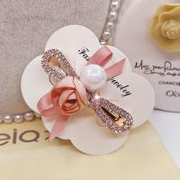 蝴蝶结发夹珍珠发卡子韩版头饰水钻顶夹花朵弹簧夹盘发饰品鸭嘴夹 花朵蝴蝶结A款粉色