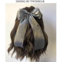 7色~~人鱼姬雪纱飘带蝴蝶结发夹鸭嘴夹 面料微闪横夹发夹发饰饰品 幻金蓝